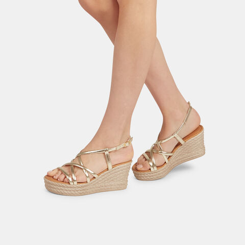 Sandalias de mujer de piel con cuña , Dorado Sandalias de mujer de piel con cuña , Dorado